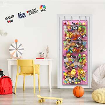 Storage for Stuffed Animal - Over Door Organizer for Stuffies, Baby Accessories, and Toy Plush Storage / Easy Installation with Breathable Hanging Storage Pockets Big Girls Chair Toddler Large Bag