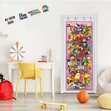 Storage for Stuffed Animal - Over Door Organizer for Stuffies, Baby Accessories, and Toy Plush Storage / Easy Installation with Breathable Hanging Storage Pockets Big Girls Chair Toddler Large Bag