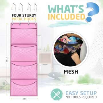 Storage for Stuffed Animal - Over Door Organizer for Stuffies, Baby Accessories, and Toy Plush Storage / Easy Installation with Breathable Hanging Storage Pockets Big Girls Chair Toddler Large Bag