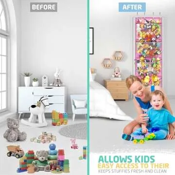 Storage for Stuffed Animal - Over Door Organizer for Stuffies, Baby Accessories, and Toy Plush Storage / Easy Installation with Breathable Hanging Storage Pockets Big Girls Chair Toddler Large Bag