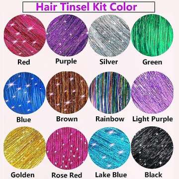Stunning Hair Tinsel Kit - 12 Colors, 3600 Strands Included