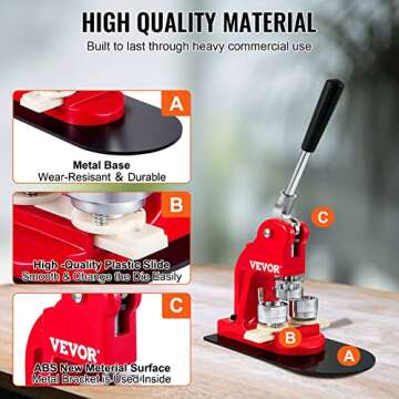 VEVOR Button Maker Machine, 32 mm (1.25 inch) Badge Punch Press Kit, Children DIY Gifts Pin Maker, Button Making Supplies with 500pcs Button Parts & Circle Cutter & Magic Book