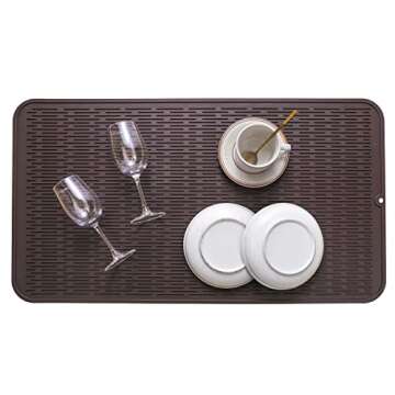 MicoYang Silicone Dish Drying Mat for Multiple Usage,Easy clean,Eco-friendly,Heat-resistant Silicone Mat for Kitchen Counter or Sink,Refrigerator or Drawer Liner Coffee XXXXL 32 inches x 18 inches