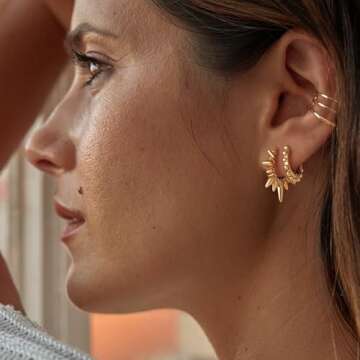 MYEARS Women Sun Earrings - 14K Gold Plated Small Simple Hoop Ear Jewelry