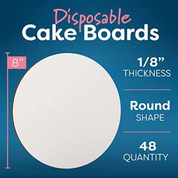 White Cake Boards Round | 48 Pack – 8 Inch | Cardboard Cake Rounds Circles | Disposable Cake Platter Board Base Tray | Cake Decorating Supplies | Cake Plate Accessories