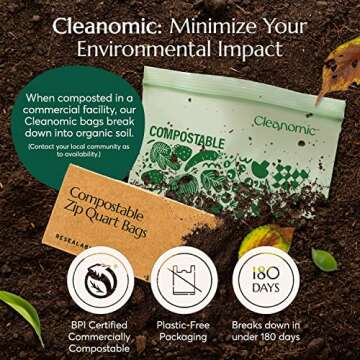 Cleanomic Compostable Quart Storage Bags - 25 Eco Zip