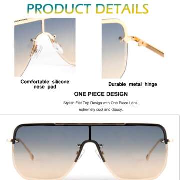 FEISEDY Siamese Flat Top Square Sunglasses One Piece Semi-Rimless Metal Frame Women Men Stylish B9009