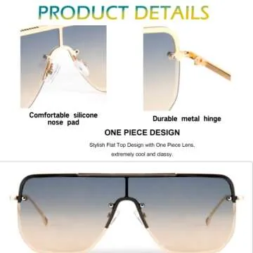 FEISEDY Siamese Flat Top Square Sunglasses One Piece Semi-Rimless Metal Frame Women Men Stylish B9009