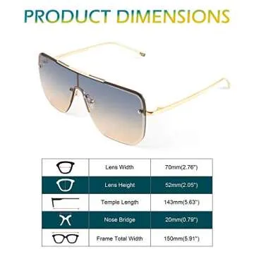 FEISEDY Siamese Flat Top Square Sunglasses One Piece Semi-Rimless Metal Frame Women Men Stylish B9009
