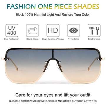 FEISEDY Siamese Flat Top Square Sunglasses One Piece Semi-Rimless Metal Frame Women Men Stylish B9009