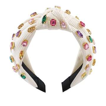 Gmmidea Jeweled Knotted Headband for Women Girls Sparkly Crystal Rhinestone Headband Wide Top Knot W...