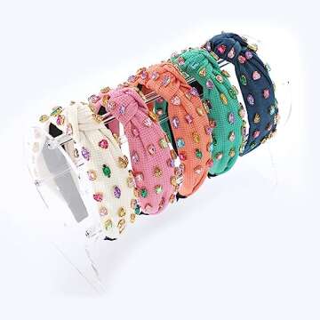 Gmmidea Jeweled Knotted Headband for Women Girls Sparkly Crystal Rhinestone Headband Wide Top Knot Women's Embellished Hairband Hair Accessories Beige