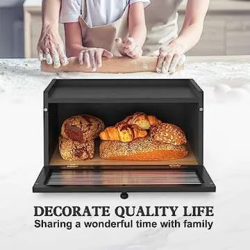 LOHASOK Stylish Wooden Bread Box for Kitchen Countertops