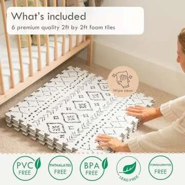Lillefolk Baby Foam Play Mat - Baby Playmat | Tiles for Kids Interlocking Mat - Foam Baby Mat for Babies & Toddlers - Non Toxic Play Mat for Baby Tummy Time Mat 6x4ft Boho