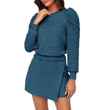 Fisoew Women's Cozy 2 Piece Lounge Wear Set: Ruffle Long Sleeve & Skort with Argyle Design