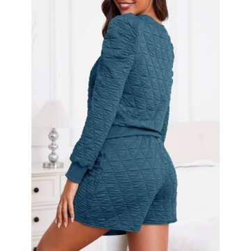 Fisoew Women's 2 Piece Lounge Wear Set Long Sleeve Argyle Sweatshirts and Wrap Skorts Casual Sets Navy Blue