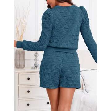 Fisoew Women's 2 Piece Lounge Wear Set Long Sleeve Argyle Sweatshirts and Wrap Skorts Casual Sets Navy Blue