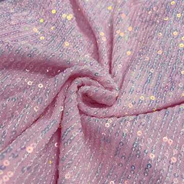 Feditch Women's Sexy Sequin Glitter Spaghetti Strap Sleeveless Bodycon Mini Club Dress Pink Small