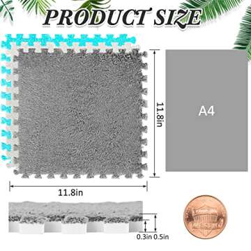 18 Pcs Plush Foam Floor Mat Square Interlocking Carpet Tiles with Border Fluffy Play Mat Floor Tiles...