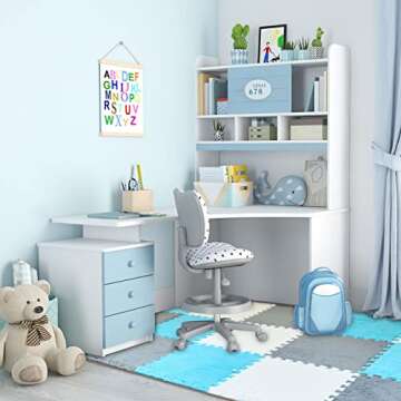 18 Pcs Plush Foam Floor Mat Square Interlocking Carpet Tiles with Border Fluffy Play Mat Floor Tiles Soft Climbing Area Rugs for Home Playroom Decor, 12 x 12 x 0.4 Inch (White, Light Gray, Royal Blue)