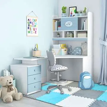 18 Pcs Plush Foam Floor Mat Square Interlocking Carpet Tiles with Border Fluffy Play Mat Floor Tiles Soft Climbing Area Rugs for Home Playroom Decor, 12 x 12 x 0.4 Inch (White, Light Gray, Royal Blue)