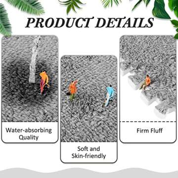 18 Pcs Plush Foam Floor Mat Square Interlocking Carpet Tiles with Border Fluffy Play Mat Floor Tiles Soft Climbing Area Rugs for Home Playroom Decor, 12 x 12 x 0.4 Inch (White, Light Gray, Royal Blue)