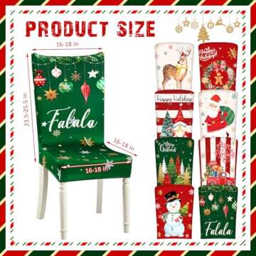 FuWeave 8 Pcs Christmas Chair Covers Santa Claus Xmas Stretch Chair Back Slipcovers Snowflake Snowma...