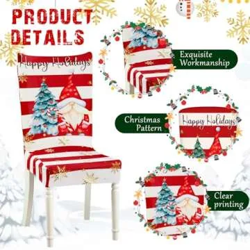 FuWeave 8 Pcs Christmas Chair Covers Santa Claus Xmas Stretch Chair Back Slipcovers Snowflake Snowman Gnome Tree Seat Cover Spandex Removable Washable Chair Protector for Dining Room Home (Stylish)