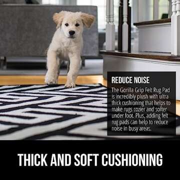 Gorilla Grip Felt and Natural Rubber Stay in Place Slip Resistant Rug Pad, 1/8” Thick, 7x10 FT Protective Padding for Under Area Rugs, Cushioned Gripper Pads, Carpet Runners Hardwood Floors Protection