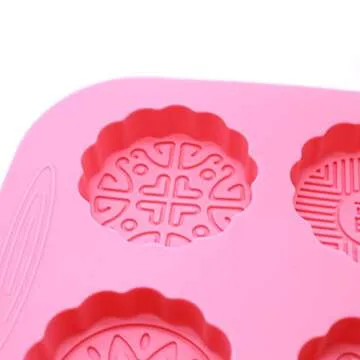 X-Haibei Round Mooncake Chocolate Lotion Bar Soap Cookies Wax Pink Silicone Mold Dia. 2.5inch, 1.5oz per Cell