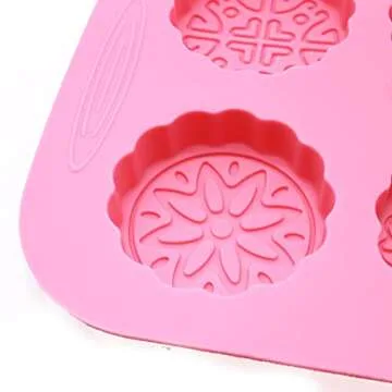X-Haibei Round Mooncake Chocolate Lotion Bar Soap Cookies Wax Pink Silicone Mold Dia. 2.5inch, 1.5oz per Cell