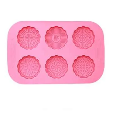 X-Haibei Round Mooncake Chocolate Lotion Bar Soap Cookies Wax Pink Silicone Mold Dia. 2.5inch, 1.5oz per Cell