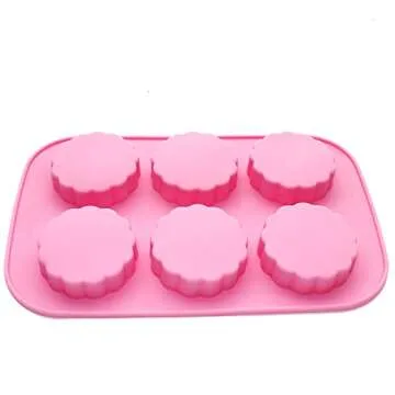 X-Haibei Round Mooncake Chocolate Lotion Bar Soap Cookies Wax Pink Silicone Mold Dia. 2.5inch, 1.5oz per Cell
