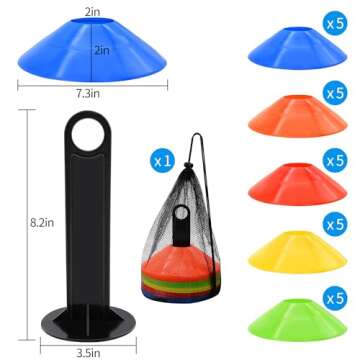 FGBNM 25/50/100/200 Pack Disc Cones, Agility Soccer Cones with Carry Bag and Holder, Soccer Cones fo...