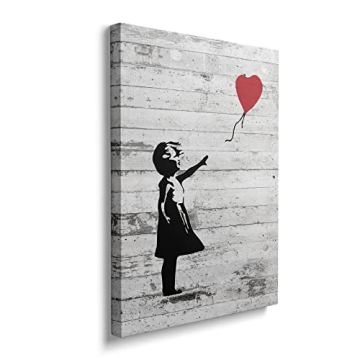 Banksy Canvas Wall Art - Girl With Red Balloon Street Graffiti Wall Art - Grey Framed Wall Art Print...