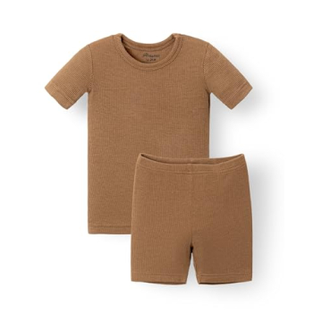 AVAUMA Newborn Baby Little Boys Girls Snug-Fit Pajamas Summer Short Sets Pjs Kids Clothes (XS/Camel)