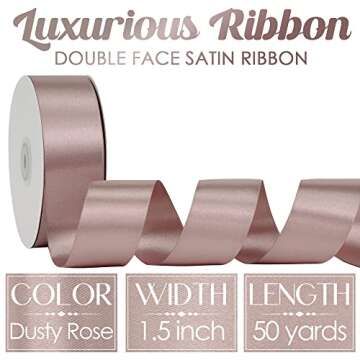 MEEDEE Dusty Rose Satin Ribbon 1-1/2 Inch Dusty Pink Ribbon Lux Satin Double Faced Satin Ribbon by 5...