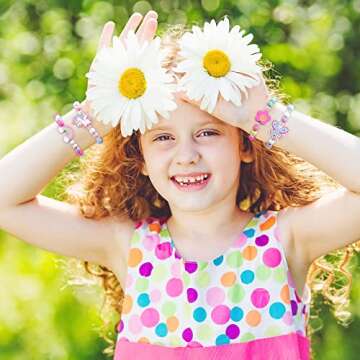 JOTIKO 12 Pcs Kids Bracelets for Toddlers Girls - Unicorn Party Favors Pinata Stuffers Birthday Goodies Bag Stuffers Fillers, Cute Wooden Beaded Bracelets Rainbow Heart Pendants Play Jewelry Gifts