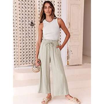 ANRABESS Women Linen Pants Casual Loose High Waist Boho Wide Leg Cropped Palazzo Beach Pants Summer ...