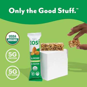 Tosi Almond Protein Bars, Plant Based with Nuts, Gluten-Free Crunchy Snacks, Vegan, Organic, Flax & ...
