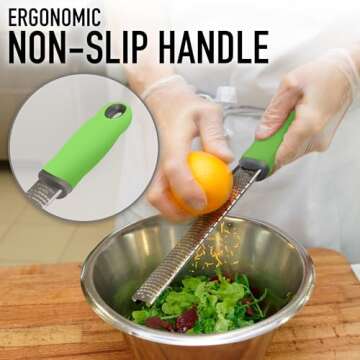 Zulay Kitchen Zester Grater with Handle - Heavy Duty Cheese Grater & Vegetable Grater - Stainless Steel Lemon Zester For Lemons - Rasp Grater Handheld Perfect for Chocolate, Coconut, Nutmeg, Ginger