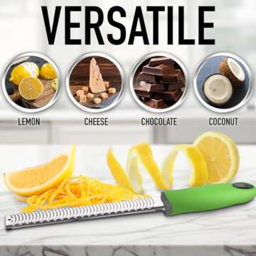 Zulay Kitchen Zester Grater with Handle - Heavy Duty Cheese Grater & Vegetable Grater - Stainless Steel Lemon Zester For Lemons - Rasp Grater Handheld Perfect for Chocolate, Coconut, Nutmeg, Ginger