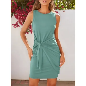 Trendy LILLUSORY Summer Tie Wrap Mini Dress for Women