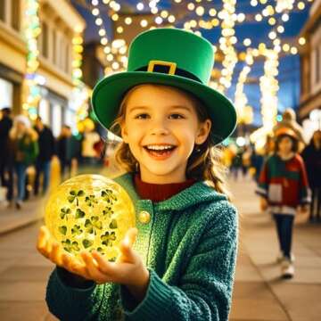 FRAMICS 2 PCS St Patricks Day Decorations 4" Shamrock Globe Night Light with Timer Clover Crackle Glass Ball Light for Table Centerpieces Lighted Decorative Ball Lamp Tabletop LED Light Decor Gift