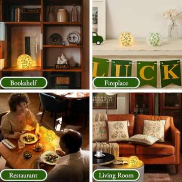 FRAMICS 2 PCS St Patricks Day Decorations 4" Shamrock Globe Night Light with Timer Clover Crackle Glass Ball Light for Table Centerpieces Lighted Decorative Ball Lamp Tabletop LED Light Decor Gift