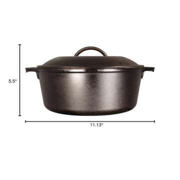 Lodge L8DOL3HH41PLT Cast Iron Dutch Oven with Handle Holders, 5 quart, Black/Red
