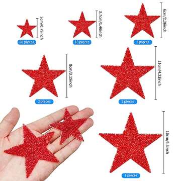 37Pieces 6 Sizes Star Iron on Patches, Rhinestone Appliques Glitter Star Patches Shiny Crystal Patch...