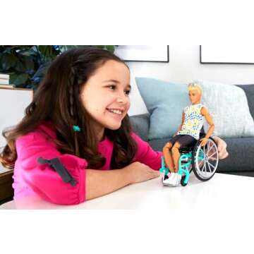 Barbie Ken Fashionistas Doll #167 with Wheelchair & Ramp Wearing Removable Tie-Dye Shirt, Black Shor...