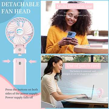 HandFan 5200mAh Handheld Fan Rechargeable, 5-20 Working Hours Hand Fan, 3 Speeds Strong Airflow Pers...
