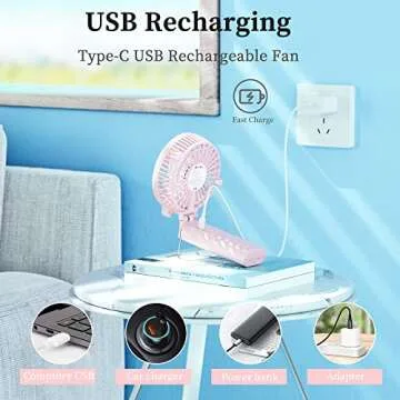 HandFan 5200mAh Handheld Fan Rechargeable, 5-20 Working Hours Hand Fan, 3 Speeds Strong Airflow Personal Fan, 180° Foldable Portable Fan for Travel/Summer/Concerts/Lash, Gifts for Women(Cherry Pink)